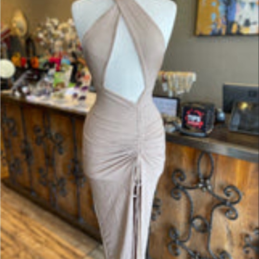 Elegant Beige Halter Dress